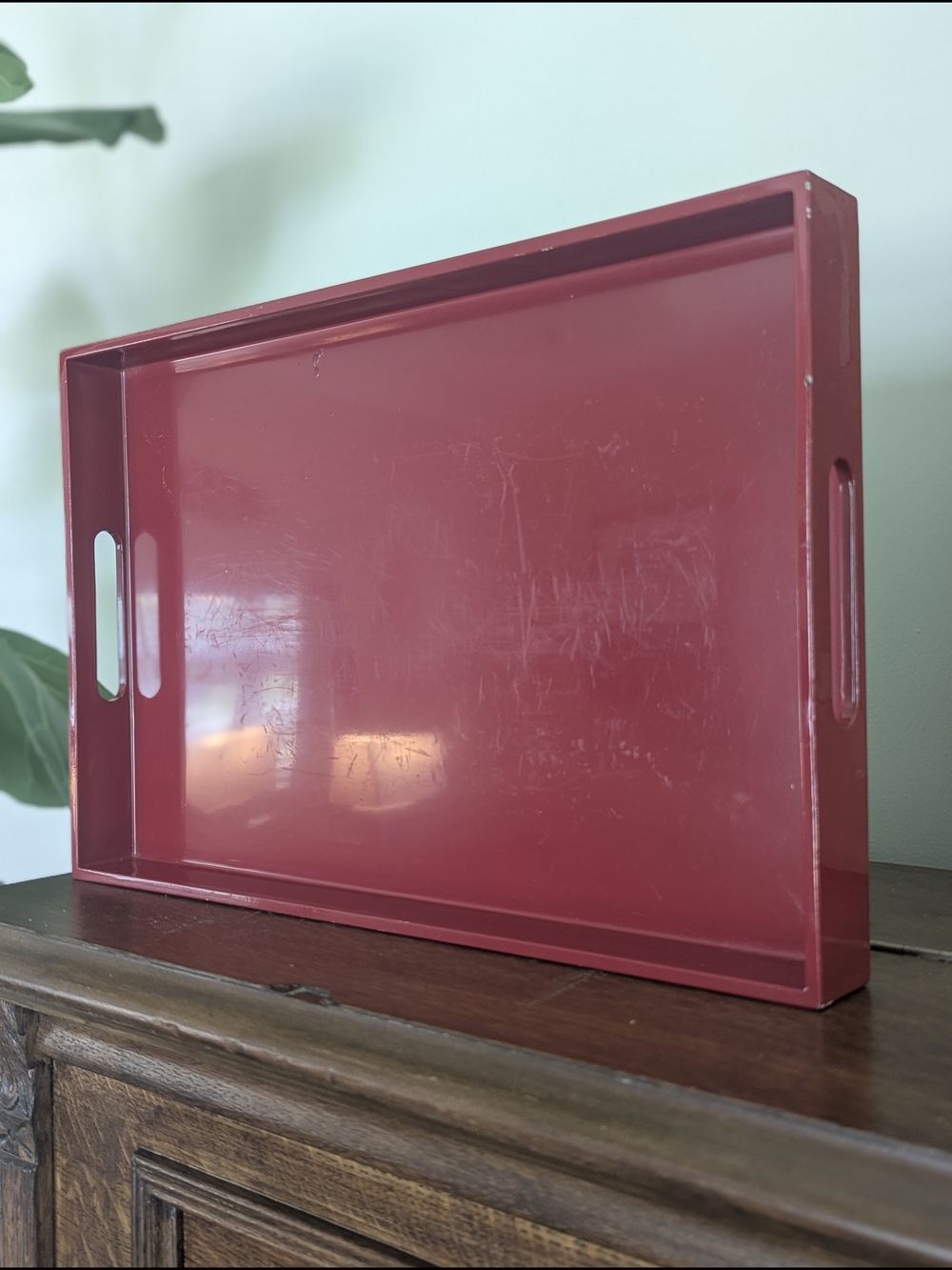 Pottery Barn Red Lacquer Decorative Serving Tray with Handles Holiday